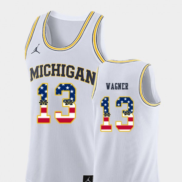 University of Michigan #13 For Men Moritz Wagner Jersey White Stitched USA Flag College Basketball